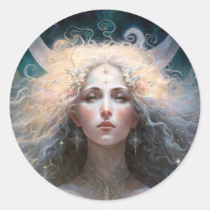 Adesivo Redondo Moon Goddess Fantasy Art