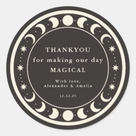 Adesivo Redondo Moon Phases boho celestial Favor do casamento graç