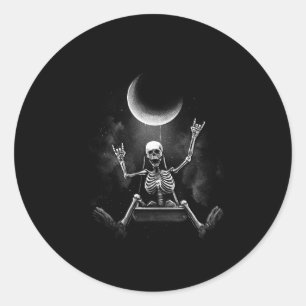 Adesivo Redondo Moon Swing Skeleton Rock And Roll Halloween Roc