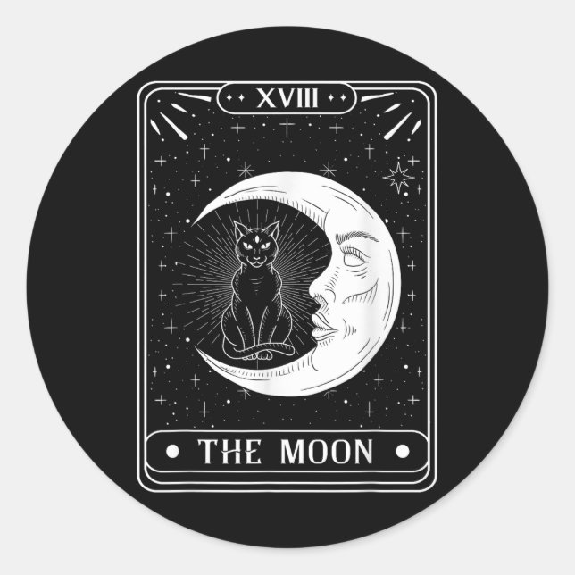 Adesivo Redondo Moon Tarot Card Crescent Moon E Cat Graphic (Frente)