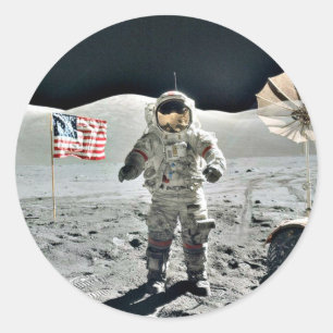 Adesivo Redondo Moon Walk com bandeira americana
