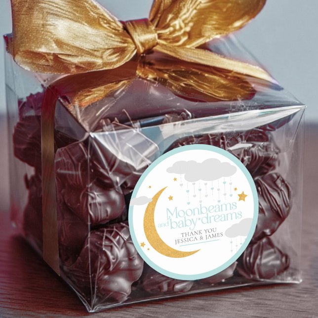 Adesivo Redondo Moonbeams and baby dreams baby shower blue (Criador carregado)