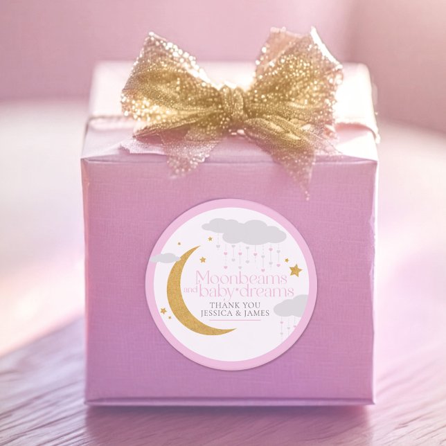 Adesivo Redondo Moonbeams and baby dreams baby shower pink thanks (Criador carregado)