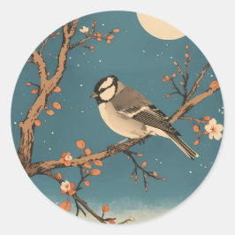 Adesivo Redondo Moonlit Bird on Blossom Branch Stickers
