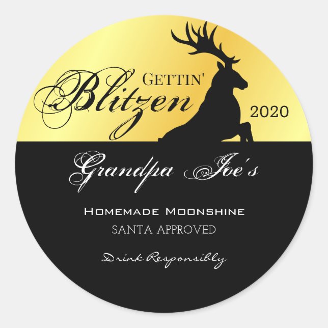 Adesivo Redondo Moonshine de Natal Personalizado "Gettin Blitzen"  (Frente)