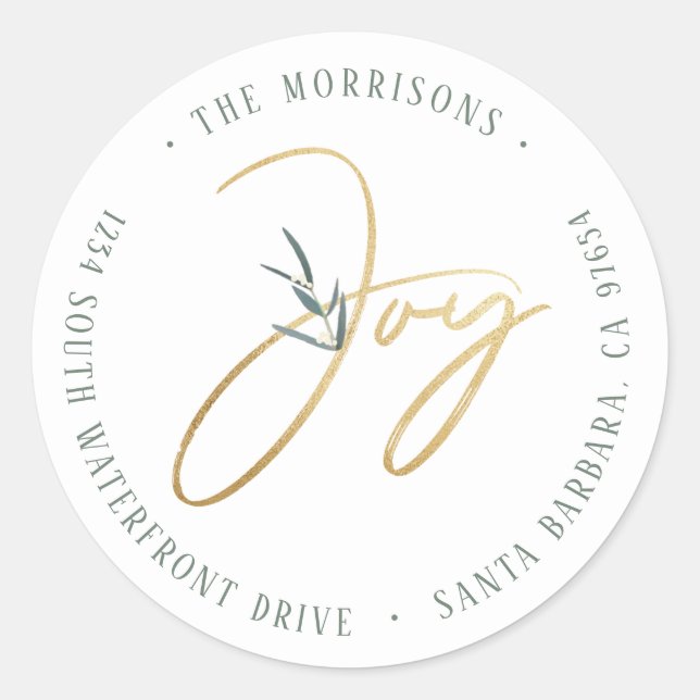 Adesivo Redondo Morada Branca de Alegria Simples Moderna e Dourada (Frente)
