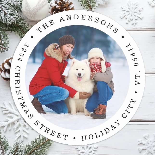 Adesivo Redondo Morada de devolução de fotos simples do Natal Mode (Criador carregado)