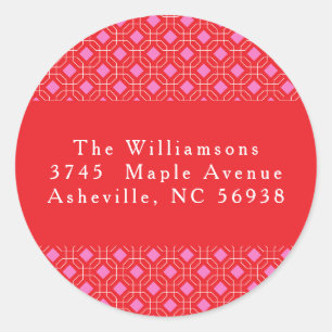 Adesivo Redondo Morada de devolução de Natal rosa-rosa vermelho do