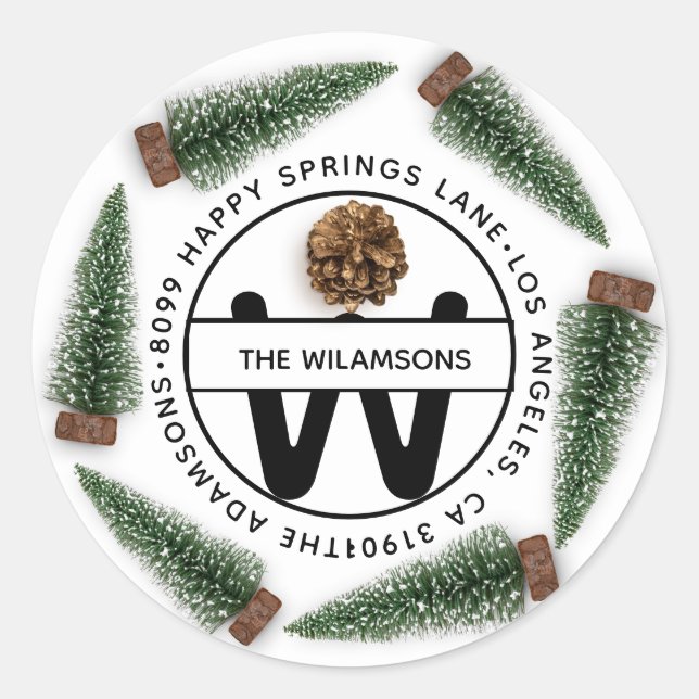 Adesivo Redondo Morada Familiar RSVP Monograma Árvore de Natal Bra (Frente)