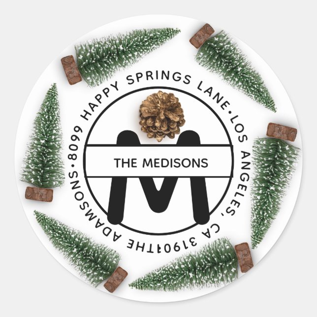 Adesivo Redondo Morada Familiar RSVP Monograma Árvore de Natal Bra (Frente)