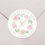Adesivo Redondo Morada Floral Cor-de-rosa monograma Endereço de de<br><div class="desc">Etiquetas de endereço redondo,  concebidas por medida personalizada,  que incluem design de cor aquosa pastel cor-de-rosa.</div>