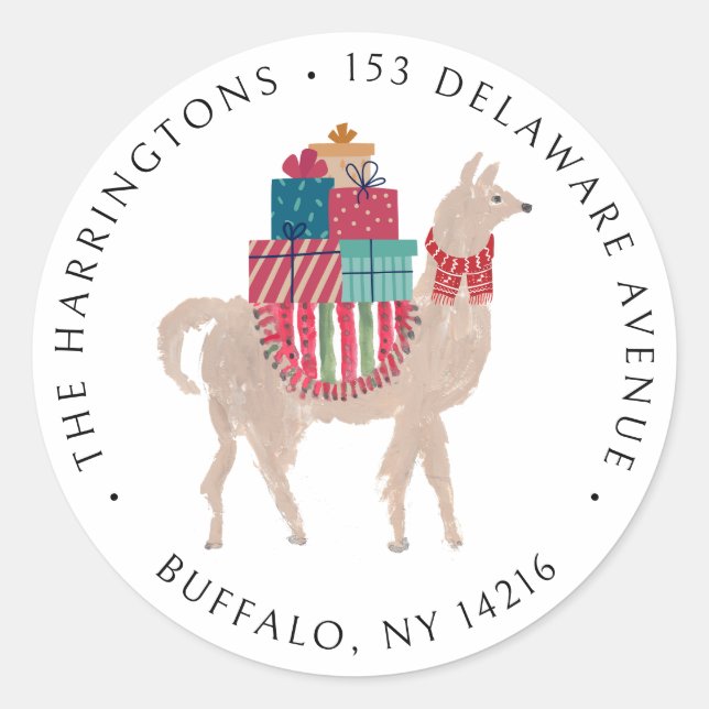 Adesivo Redondo Morada Ilustrada Mão De Alpaca De Natal (Frente)