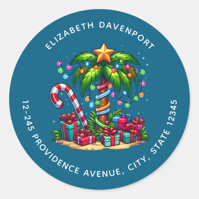 Adesivo Redondo Morada Tropical de Palma de Natal Tropical (Frente)