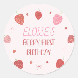 Adesivo Redondo Morango 1rua Berry Primeiro Aniversário