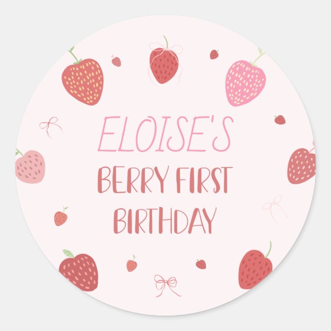 Adesivo Redondo Morango 1rua Berry Primeiro Aniversário (Frente)