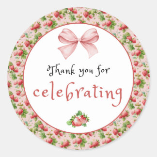 Adesivo Redondo Morango Antiquado Obrigado Vinheta