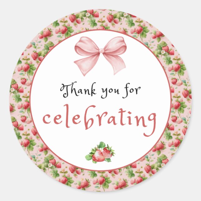 Adesivo Redondo Morango Antiquado Obrigado Vinheta (Frente)