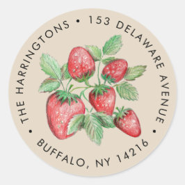 Adesivo Redondo Morango Arte Estilo Vintagle Bege Endereço de Reme