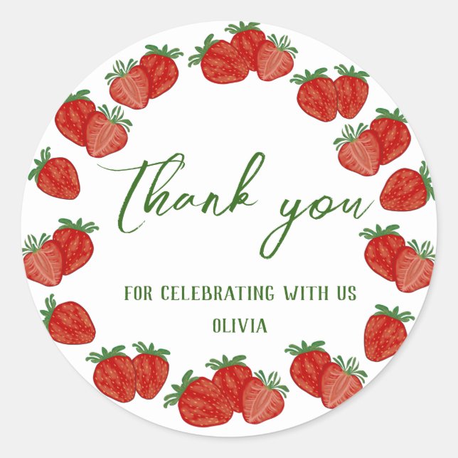 Adesivo Redondo Morango Berry Doce Escritório de Frutas (Frente)