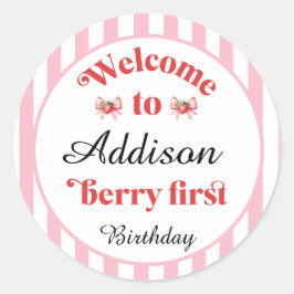 Adesivo Redondo Morango e arco Berry Primeiro Aniversário