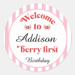 Adesivo Redondo Morango e arco Berry Primeiro Aniversário
