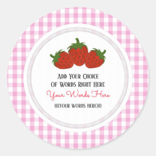 Adesivo Redondo Morango e Gingham Personalizado
