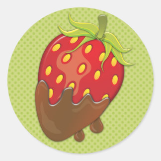 Adesivo Redondo Morango mergulhado em chocolate