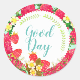 Adesivo Redondo Morango. Personalizado. Branca.