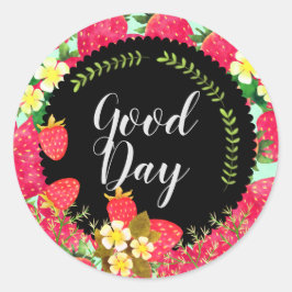 Adesivo Redondo Morango. Personalizado. Preto.