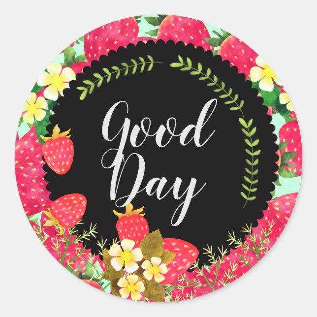 Adesivo Redondo Morango. Personalizado. Preto. (Frente)