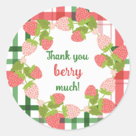 Adesivo Redondo Morango Rosa e Verde Obrigado, Amo Muito Você