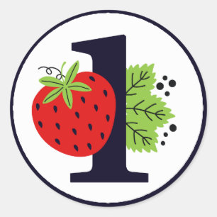 Adesivo Redondo Morango Um Aniversário Garota Bebê 1 rua Primeira