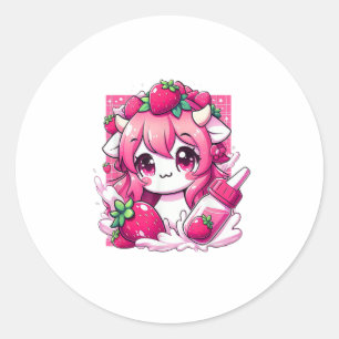 Adesivo Redondo Morango Vaca Kawaii Anime Morango Leite _1