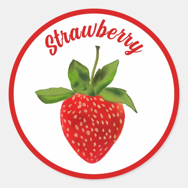 Adesivo Redondo Morango Vermelho com Texto Editável (Frente)