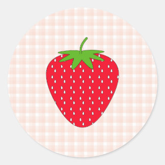 Adesivo Redondo Morango Vermelho na Gingham Check.