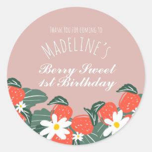 Adesivo Redondo Morangos Amortecidos Dia de Nascimento Botânico 
