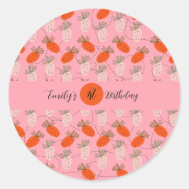 Adesivo Redondo Morangos Brancos Cor-de-Rosa