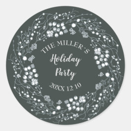 Adesivo Redondo Morangos brancos florais em verde-veludo