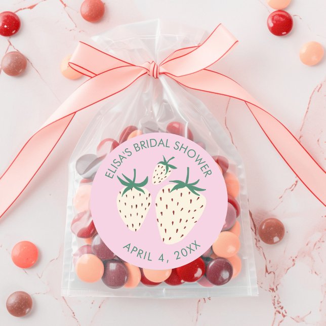 Adesivo Redondo Morangos Brancos Pineberry CHÁ DE NOIVA Personaliz (White Strawberry Pineberry BRIDAL SHOWER Custom Classic Round Sticker
)