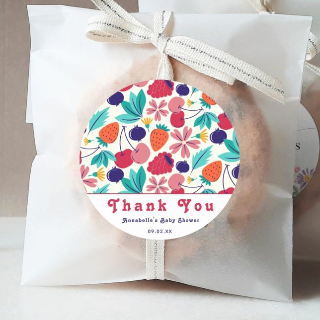 Adesivo Redondo Morangos Chá de fraldas Tropical (Criador carregado)