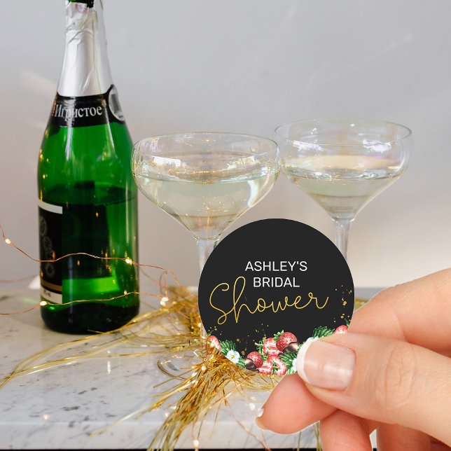 Adesivo Redondo Morangos chás de panela e flores (Bridal shower stickers from my Strawberries and Champagne bridal shower collection)