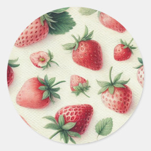 Adesivo Redondo Morangos com Creme Aquarela Frutas