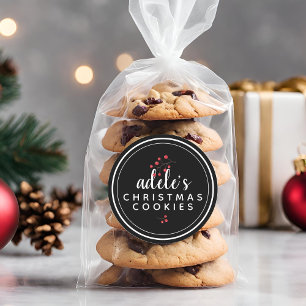 Adesivo Redondo Morangos de Natal Preto e Branco Personalizados