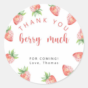Adesivo Redondo Morangos festa de aniversário obrigado você morde