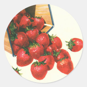 Adesivo Redondo Morangos na cesta, bagas do vintage da fruta da