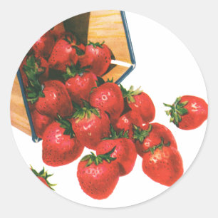 Adesivo Redondo Morangos na cesta, bagas do vintage da fruta da