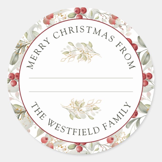 Adesivo Redondo Morangos Vermelhos Comida de Natal Presente (Frente)