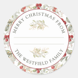 Adesivo Redondo Morangos Vermelhos Comida de Natal Presente