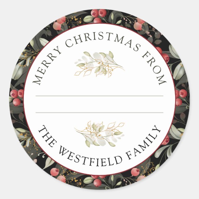 Adesivo Redondo Morangos Vermelhos Comida de Natal Presente (Frente)