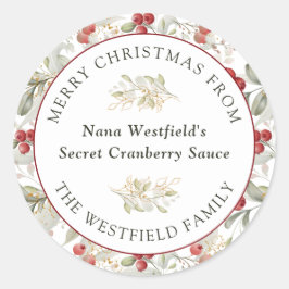 Adesivo Redondo Morangos Vermelhos Comida de Natal Presente